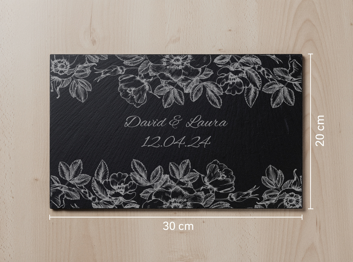 Personalised Slate Board – Floral Border Wedding Design – 30x20cm