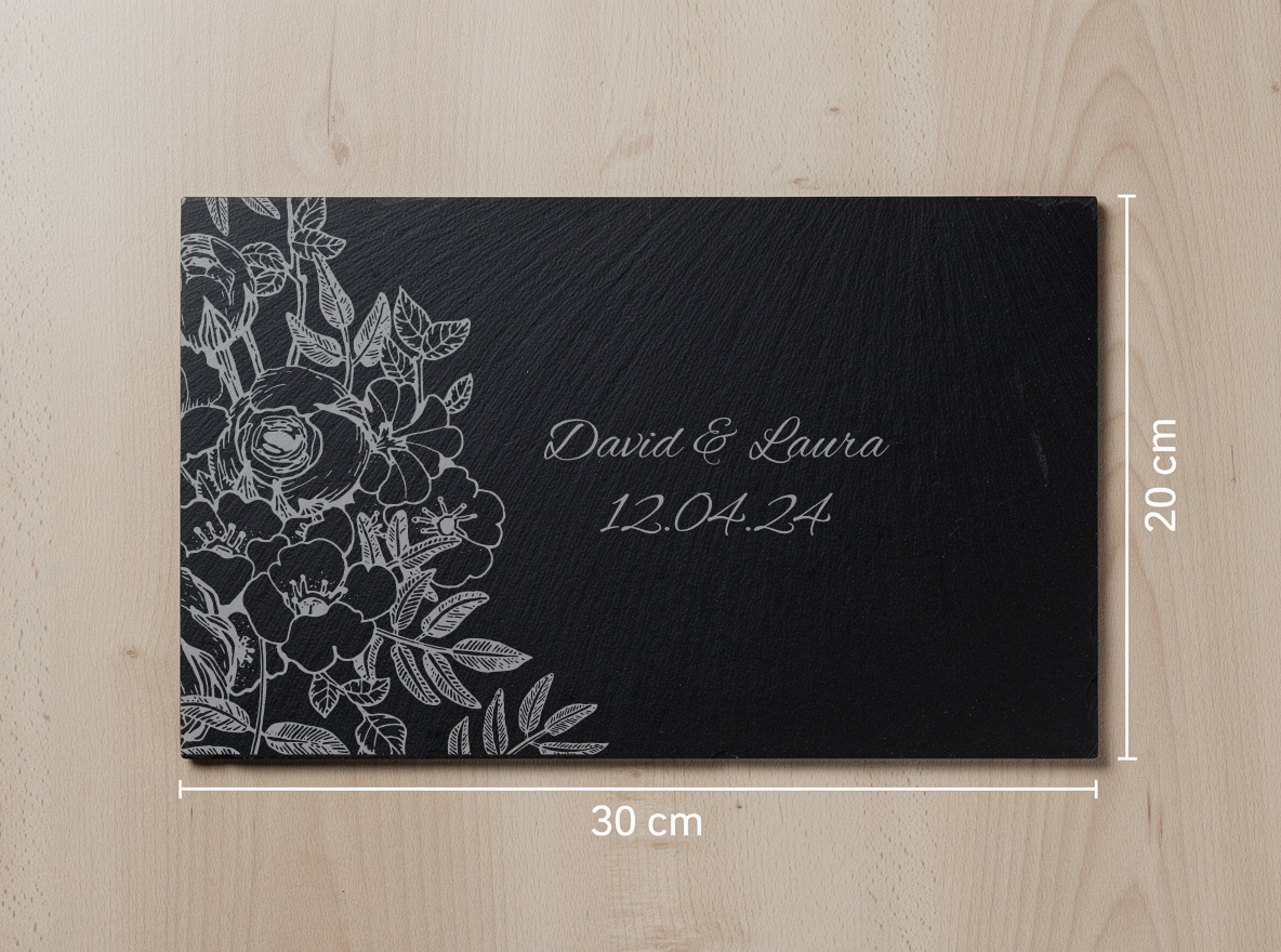 Personalised Slate Board – Floral Corner Wedding Design – 30x20cm