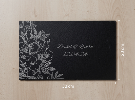 Personalised Slate Board – Floral Corner Wedding Design – 30x20cm