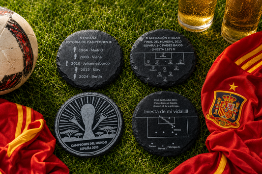 Spain 2010 World Cup Coasters - Pack of 4 Engraved Slate Football Coasters for Fans