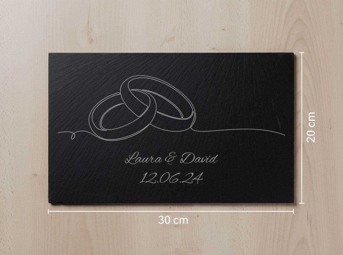 Personalised Slate Board - Elegant Wedding Rings Design – 30x20cm