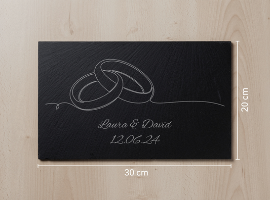 Personalised Slate Board - Elegant Wedding Rings Design – 30x20cm