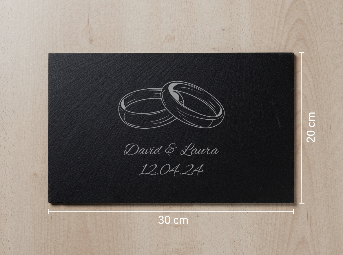 Personalised Slate Board - Minimal Wedding Rings Design – 30x20cm