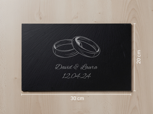 Personalised Slate Board - Minimal Wedding Rings Design – 30x20cm