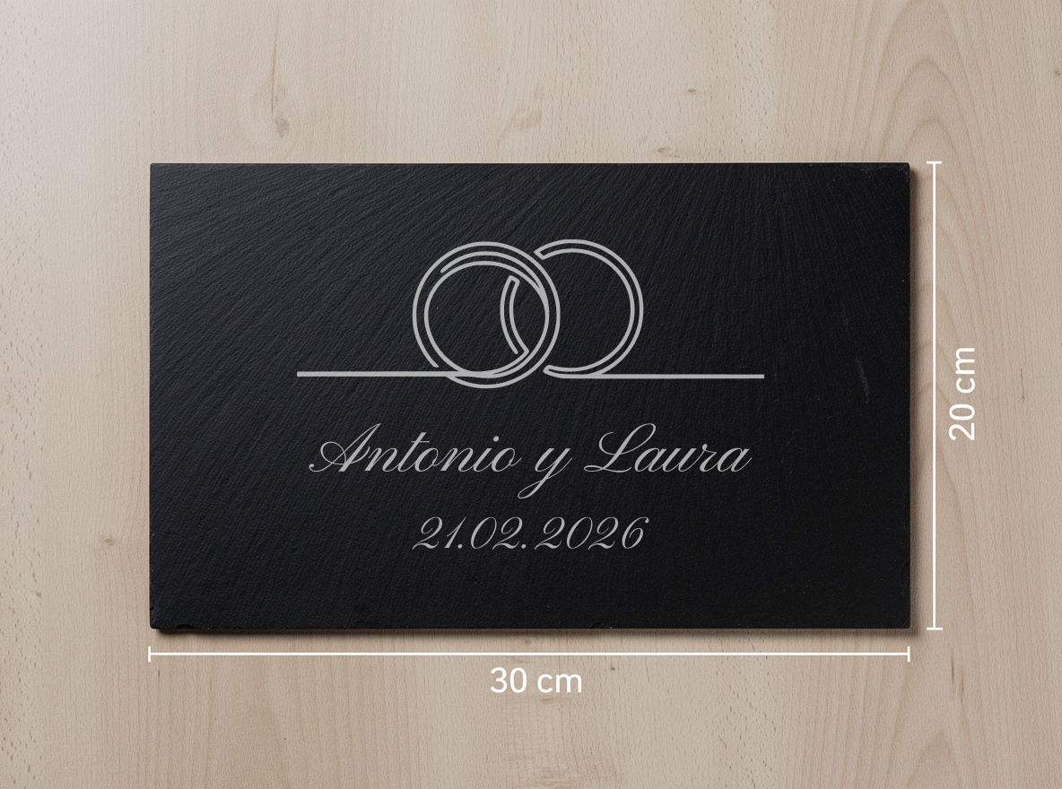 Personalised Slate Board - Interlocking Wedding Rings Design – 30x20cm